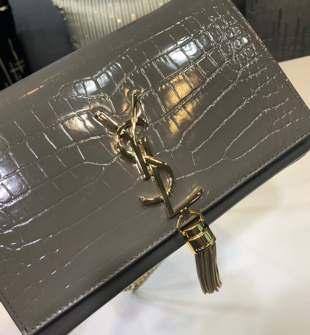 [REP 1:1] Saint Laurent Kate Small Chain Bag With Tassel In Embossed Green For Women 7.8in/20cm YSL