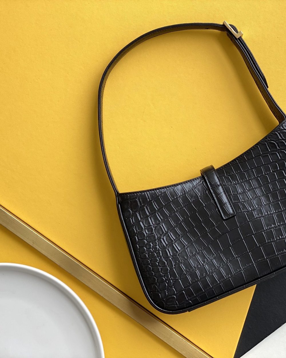 [REP 1:1] Saint Laurent LE 5 À 7 Hobo Bag Black In Embossed Material For Women 9in/23cm YSL 657228DZESW1062