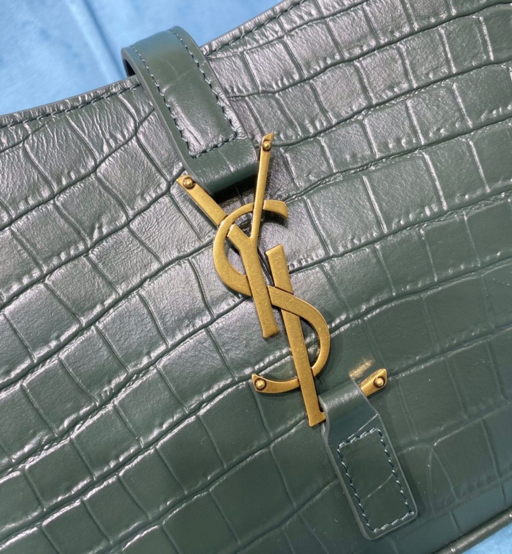 [REP 1:1] Saint Laurent Le 5 À 7 Hobo Bag In Crocodile Embossed Shiny Dark Green For Women 9in/23cm YSL 657228DZE0W3045