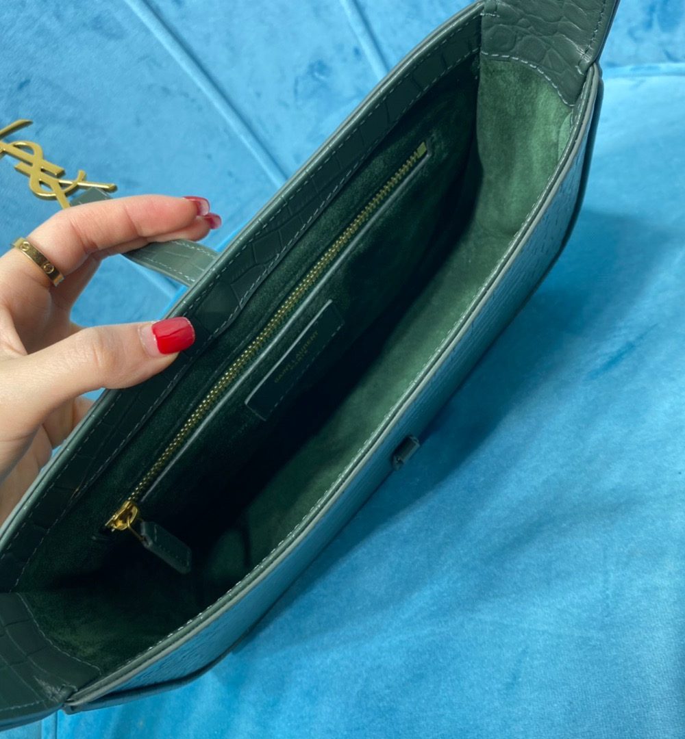 [REP 1:1] Saint Laurent Le 5 À 7 Hobo Bag In Crocodile Embossed Shiny Dark Green For Women 9in/23cm YSL 657228DZE0W3045