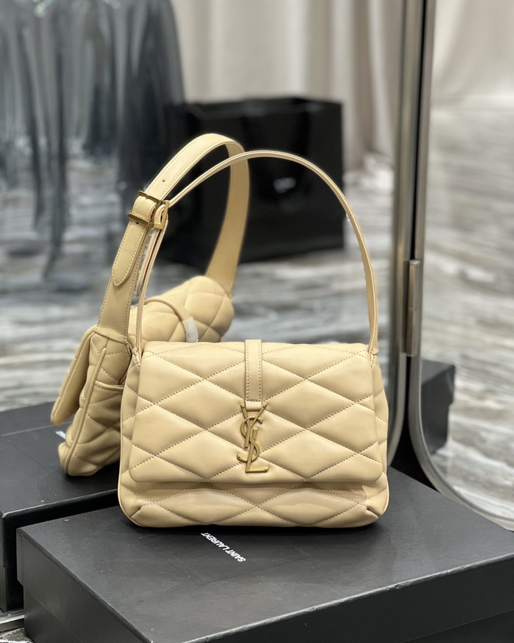 [REP 1:1] Saint Laurent Le 57 Hobo Shoulder Bag Beige For Women, Women's Bags 9.8in/25cm YSL