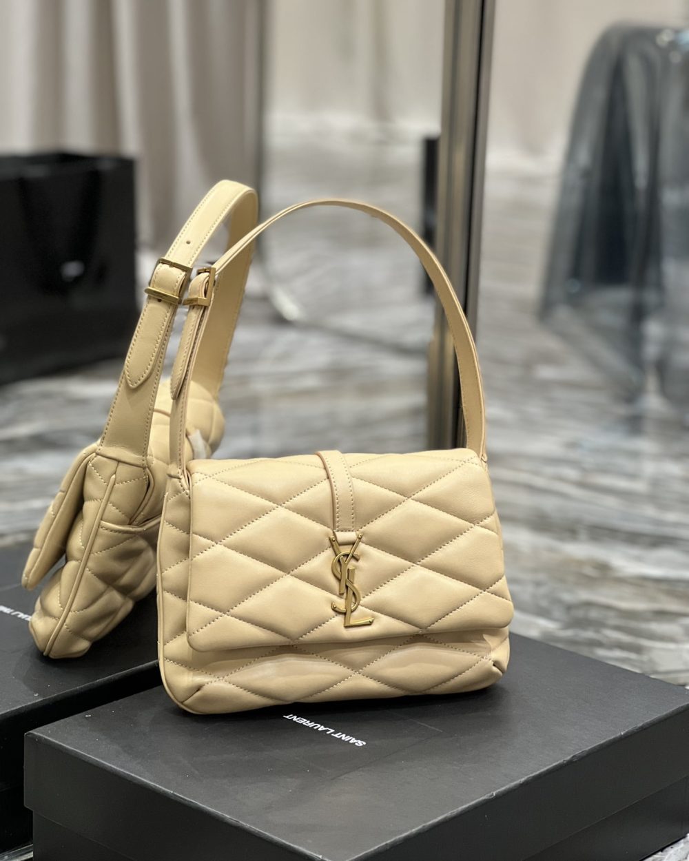 [REP 1:1] Saint Laurent Le 57 Hobo Shoulder Bag Beige For Women, Women's Bags 9.8in/25cm YSL