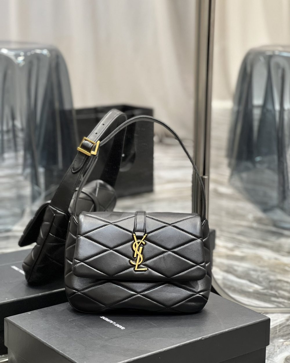 [REP 1:1] Saint Laurent Le 57 Hobo Shoulder Bag Black For Women, Women's Bags 9.8in/25cm YSL 698567AAAO01000