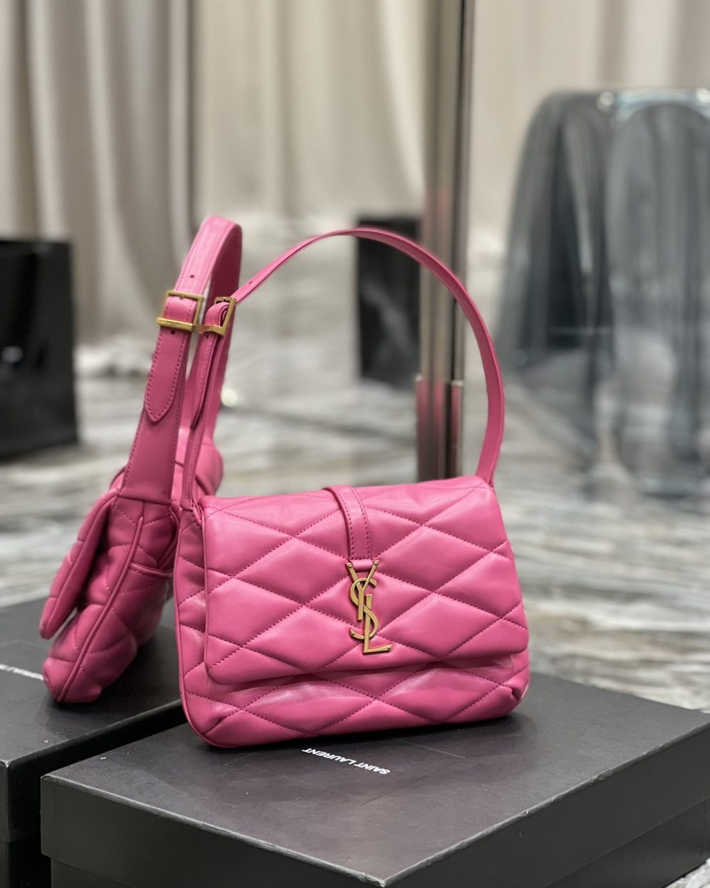 [REP 1:1] Saint Laurent Le 57 Hobo Shoulder Bag Pink For Women, Women's Bags 9.8in/25cm YSL 698567AAAO05623