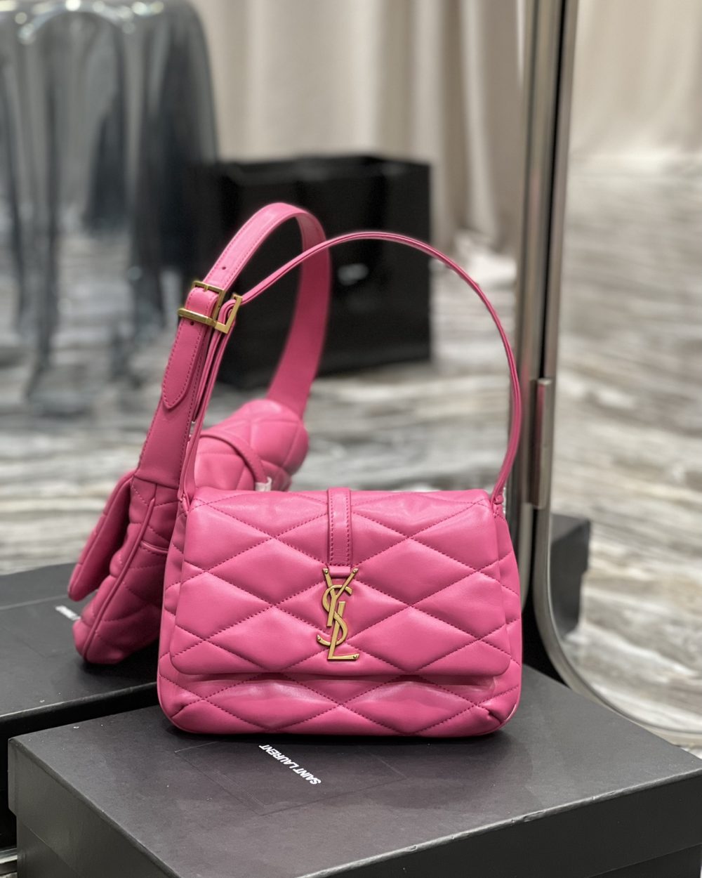 [REP 1:1] Saint Laurent Le 57 Hobo Shoulder Bag Pink For Women, Women's Bags 9.8in/25cm YSL 698567AAAO05623