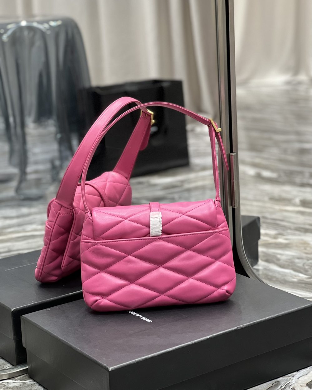 [REP 1:1] Saint Laurent Le 57 Hobo Shoulder Bag Pink For Women, Women's Bags 9.8in/25cm YSL 698567AAAO05623