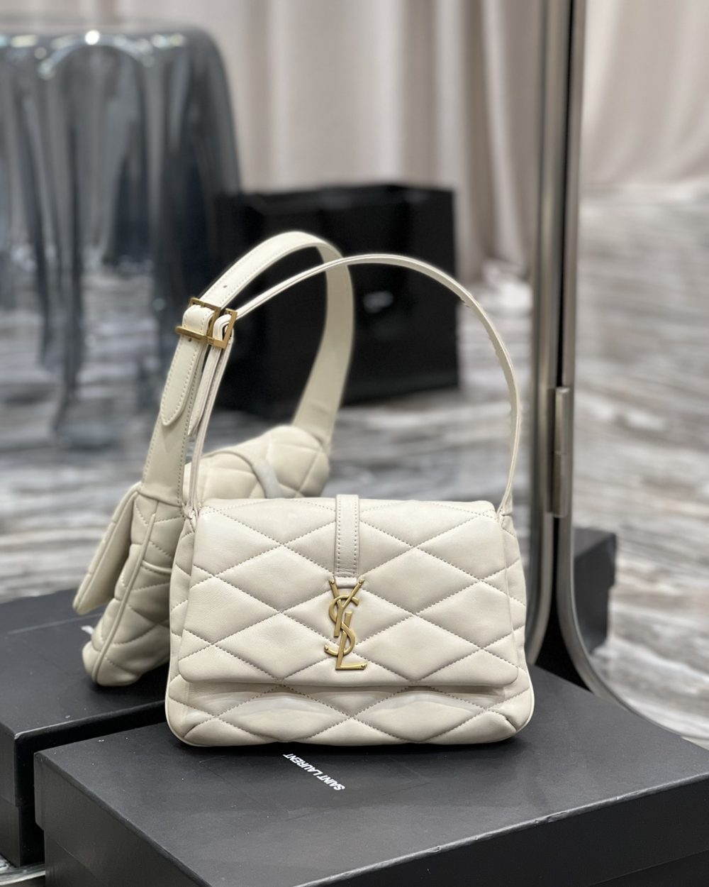 [REP 1:1] Saint Laurent Le 57 Hobo Shoulder Bag White For Women, Women's Bags 9.8in/25cm YSL 698567AAAO09207