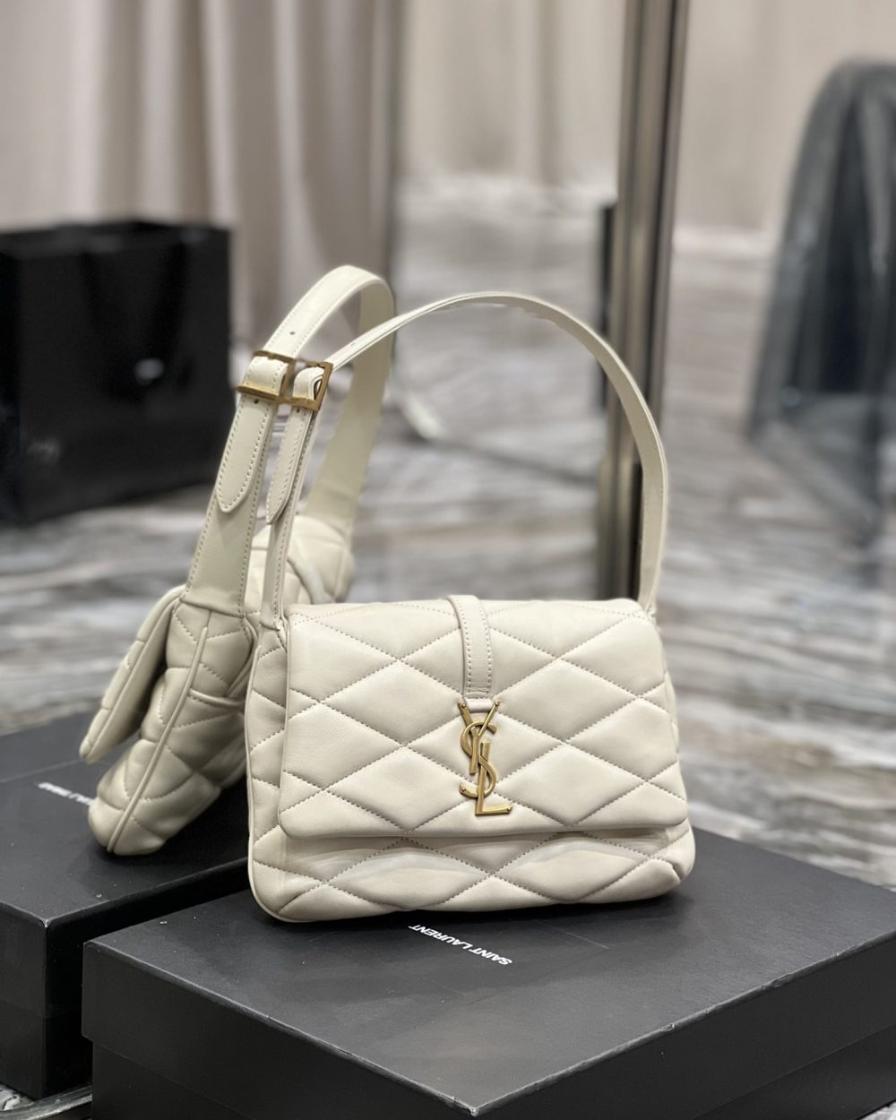 [REP 1:1] Saint Laurent Le 57 Hobo Shoulder Bag White For Women, Women's Bags 9.8in/25cm YSL 698567AAAO09207