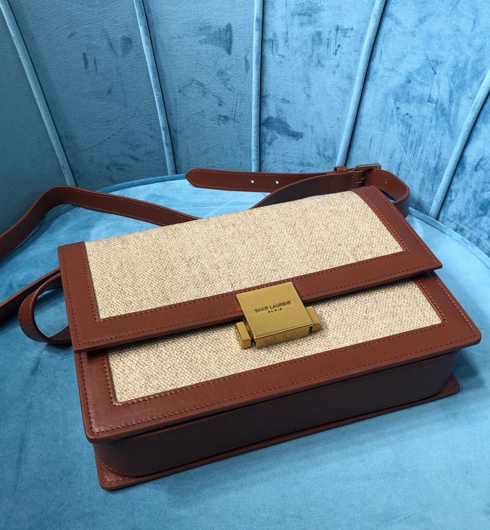 [REP 1:1] Saint Laurent Le Carré Satchel In Canvas And Box Natural Beige & Brick For Women 9in/23cm YSL