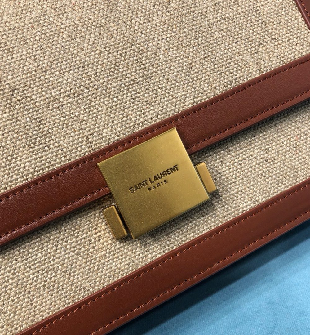 [REP 1:1] Saint Laurent Le Carré Satchel In Canvas And Box Natural Beige & Brick For Women 9in/23cm YSL