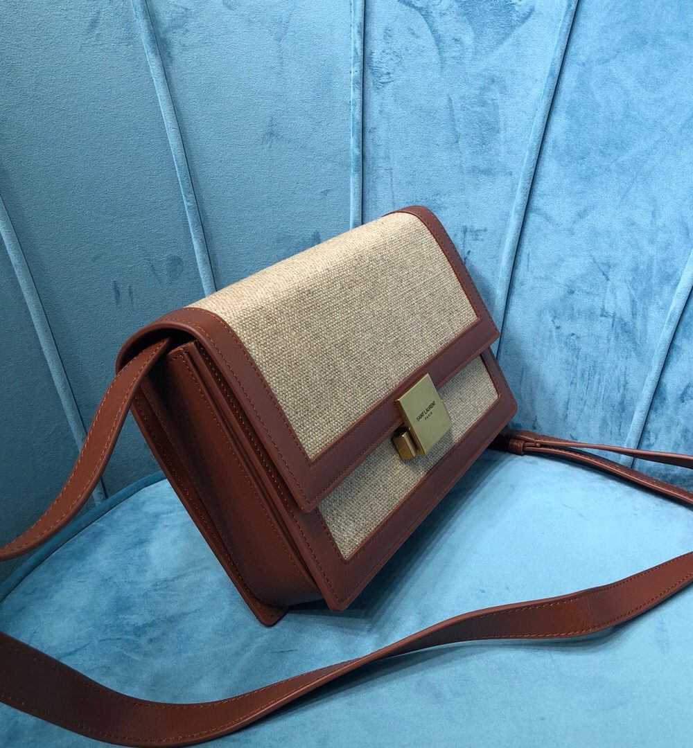 [REP 1:1] Saint Laurent Le Carré Satchel In Canvas And Box Natural Beige & Brick For Women 9in/23cm YSL