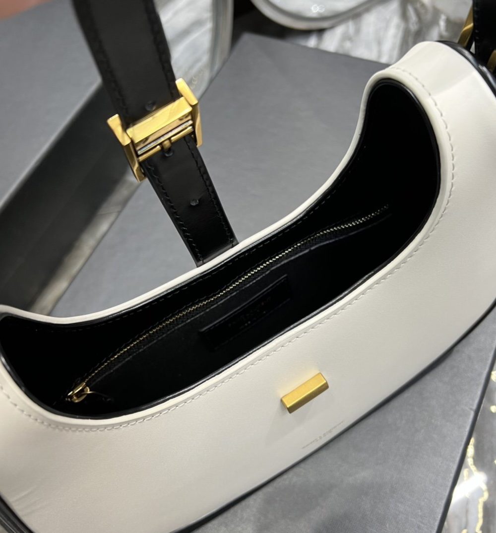 [REP 1:1] Saint Laurent Le Fermoir Hobo Bag White With Gold Hardware For Women 9.4in/24cm YSL