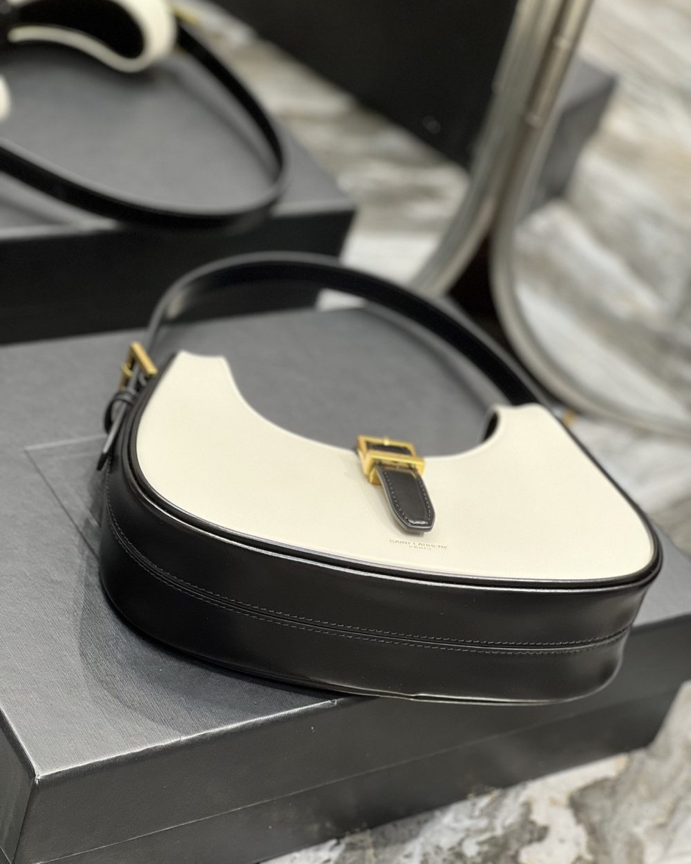 [REP 1:1] Saint Laurent Le Fermoir Hobo Bag White With Gold Hardware For Women 9.4in/24cm YSL