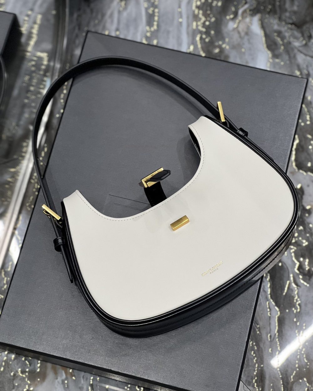 [REP 1:1] Saint Laurent Le Fermoir Hobo Bag White With Gold Hardware For Women 9.4in/24cm YSL