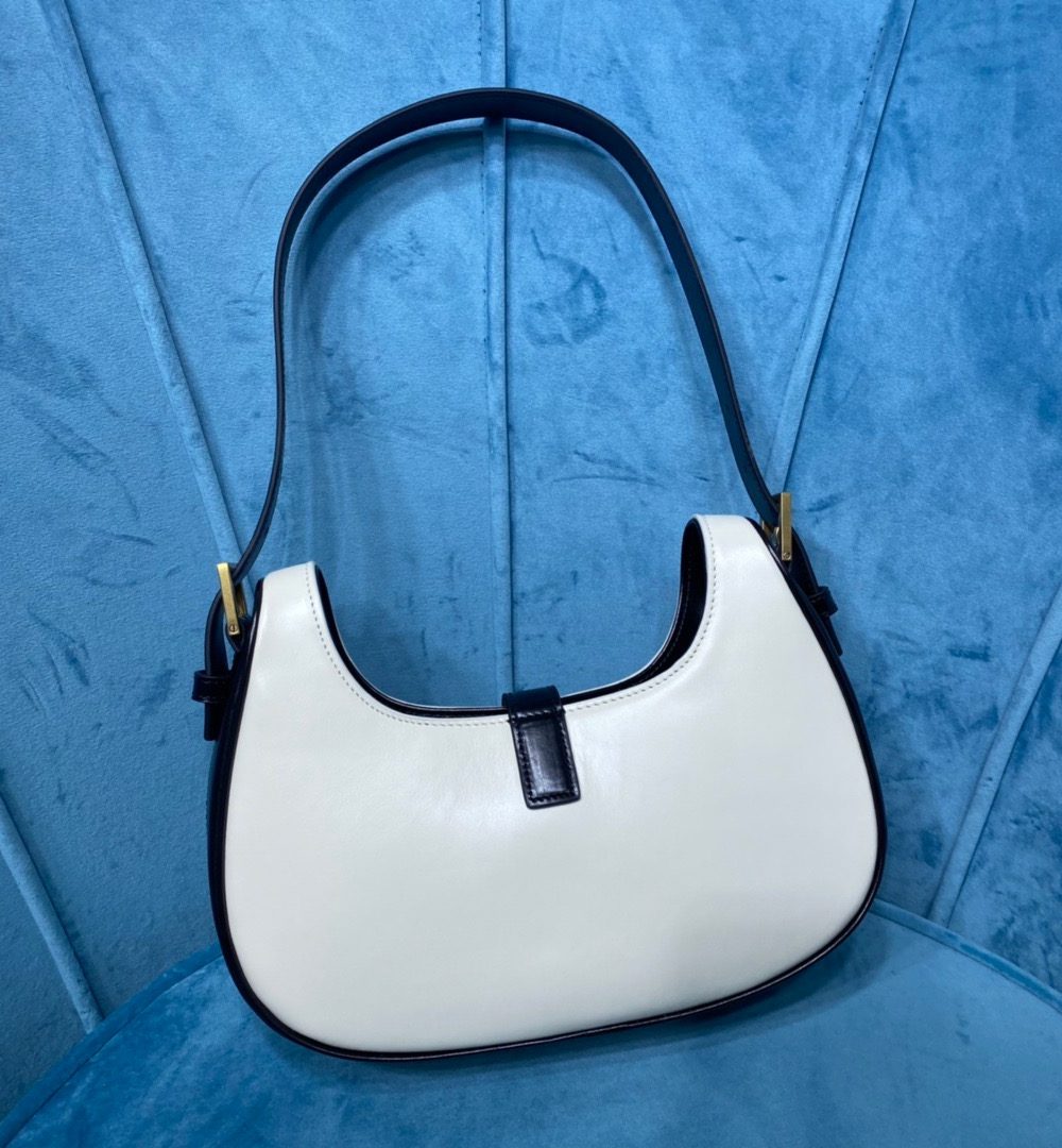 [REP 1:1] Saint Laurent Le Fermoir Hobo Bag White/Black For Women 9.5in/24cm YSL