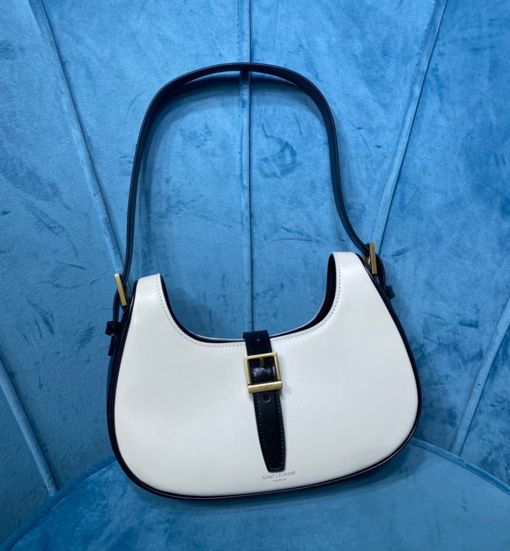 [REP 1:1] Saint Laurent Le Fermoir Hobo Bag White/Black For Women 9.5in/24cm YSL
