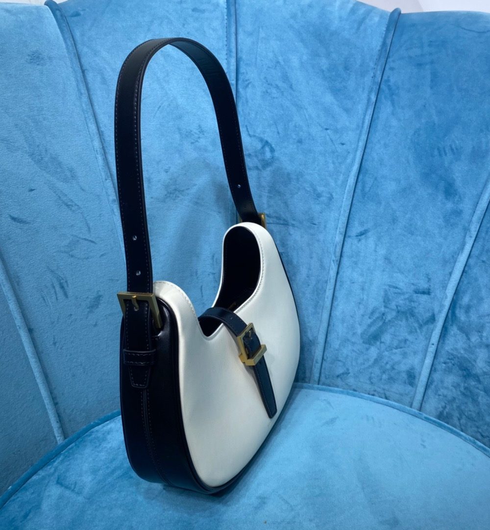 [REP 1:1] Saint Laurent Le Fermoir Hobo Bag White/Black For Women 9.5in/24cm YSL