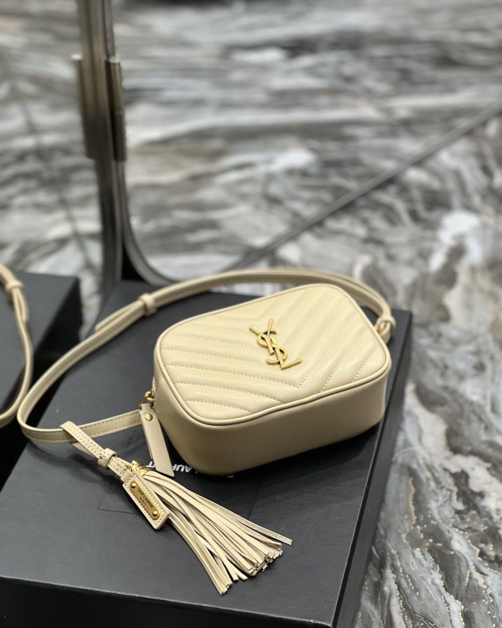 [REP 1:1] Saint Laurent Lou Belt Bag Beige In Matelassé Gold Toned Hardware For Women 6.1in/15cm YSL 614031DV7072721