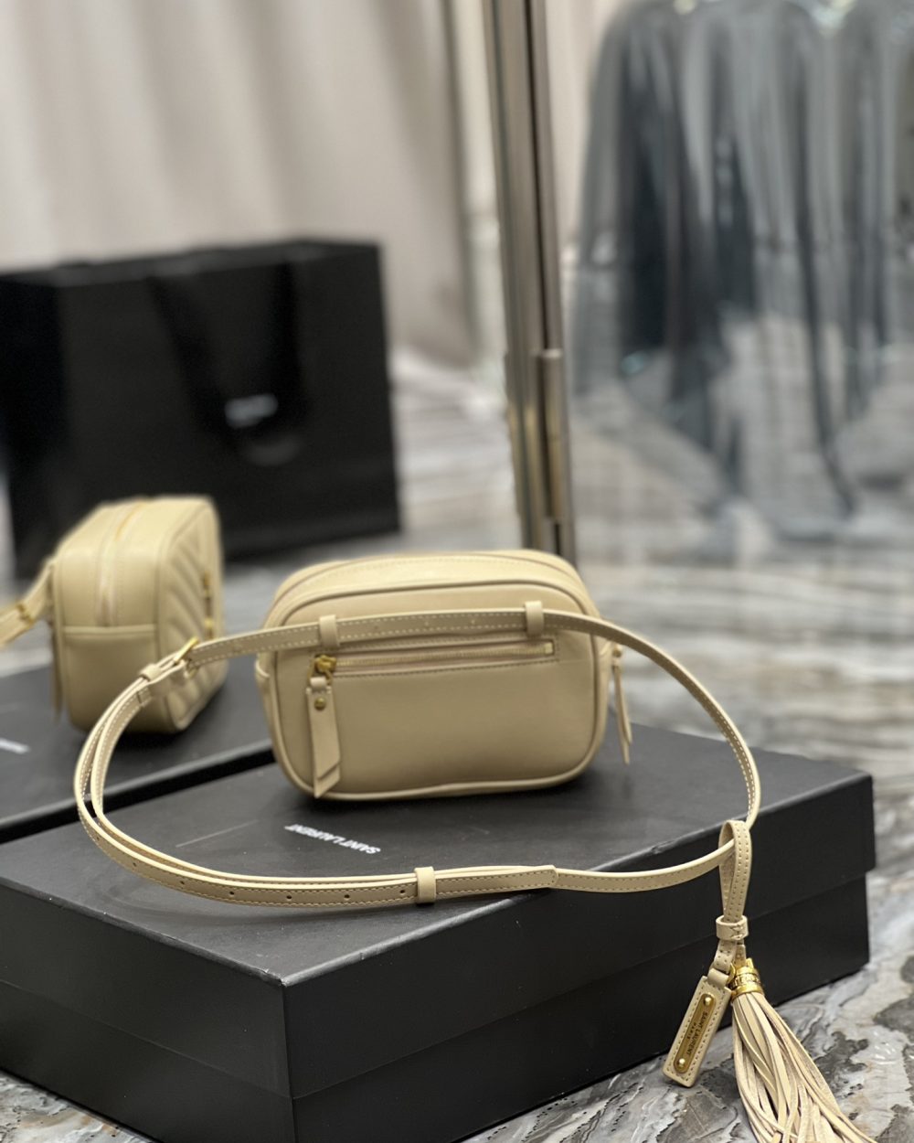 [REP 1:1] Saint Laurent Lou Belt Bag Beige In Matelassé Gold Toned Hardware For Women 6.1in/15cm YSL 614031DV7072721