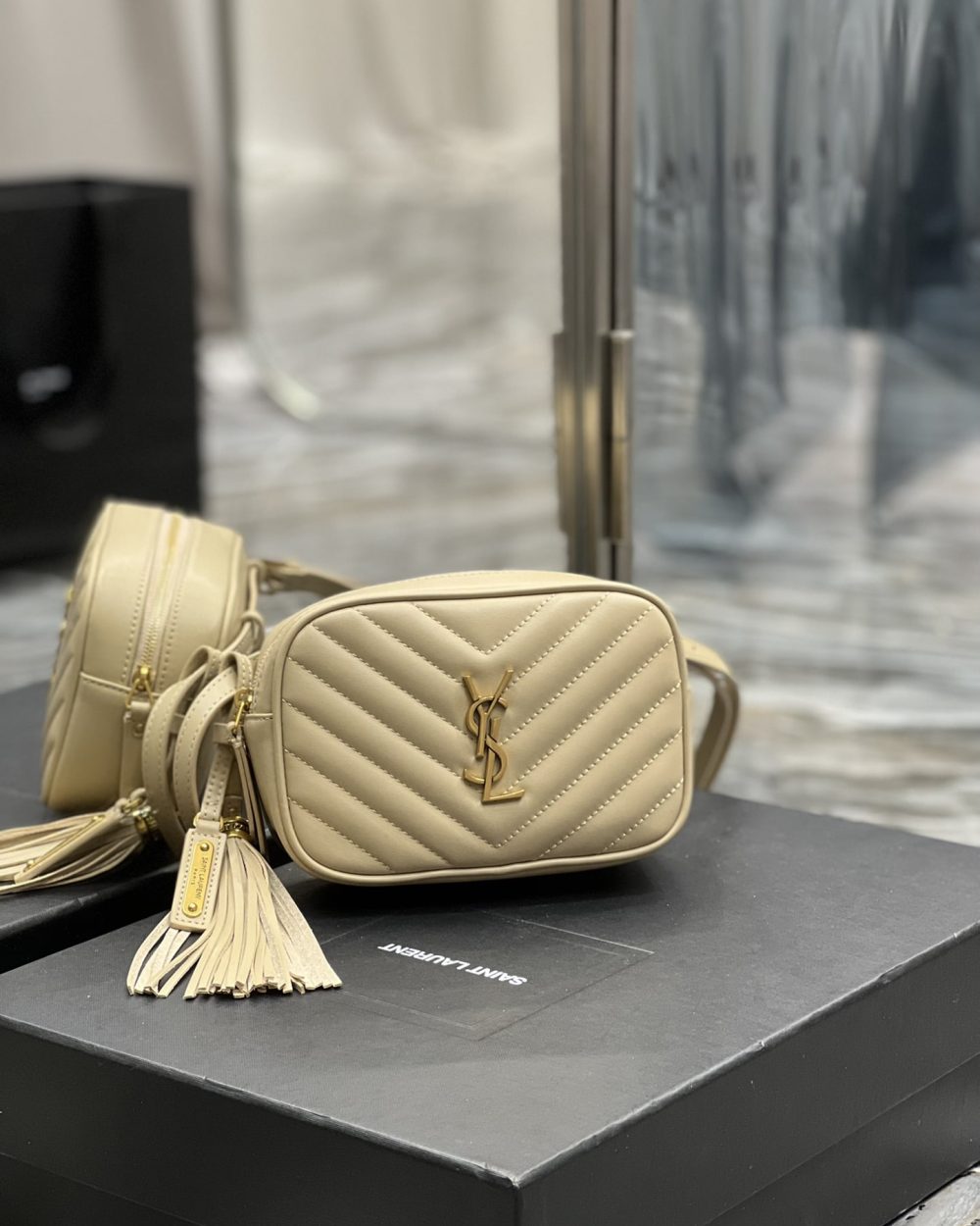 [REP 1:1] Saint Laurent Lou Belt Bag Beige In Matelassé Gold Toned Hardware For Women 6.1in/15cm YSL 614031DV7072721