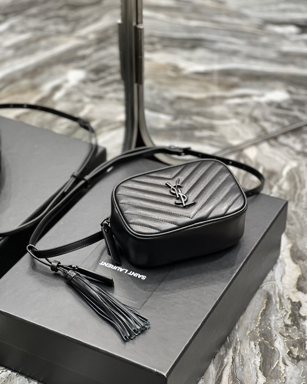 [REP 1:1] Saint Laurent Lou Belt Bag Black In Matelassé Black Metal Hardware For Women 6.1in/15cm YSL 534817DV7081000