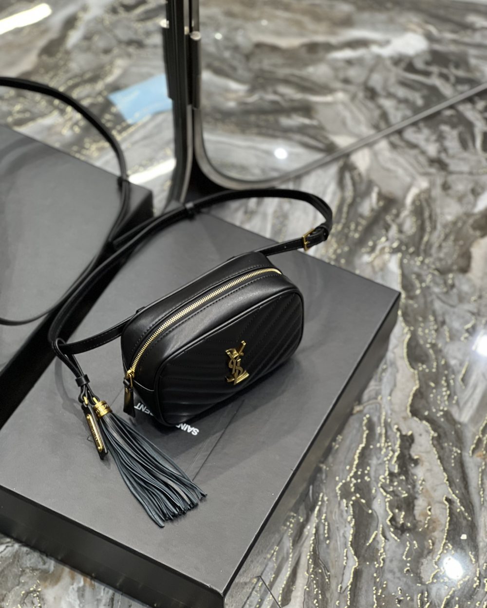 [REP 1:1] Saint Laurent Lou Belt Bag Black In Matelassé Gold Toned Hardware For Women 6.1in/15cm YSL 614031DV7071000