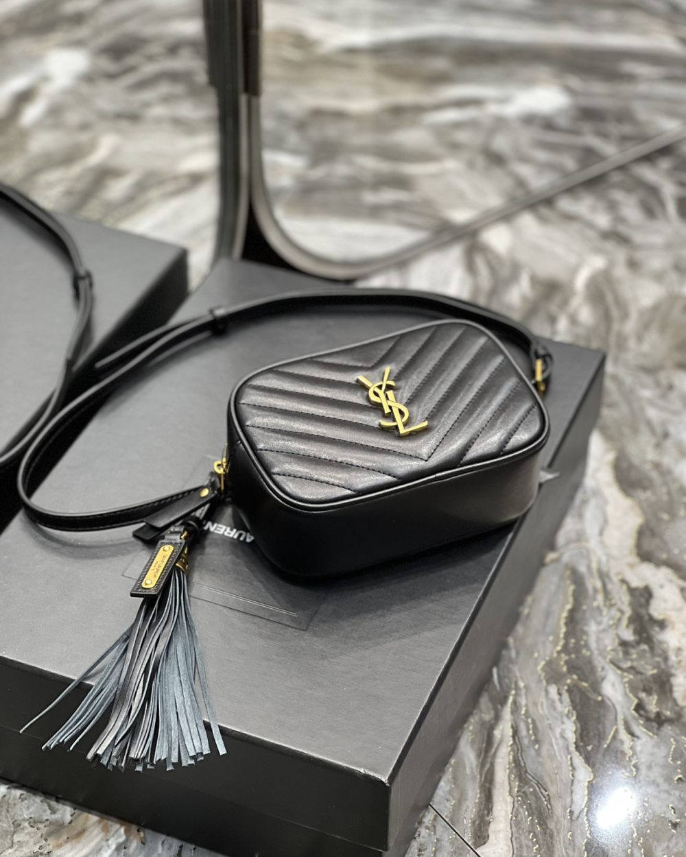 [REP 1:1] Saint Laurent Lou Belt Bag Black In Matelassé Gold Toned Hardware For Women 6.1in/15cm YSL 614031DV7071000