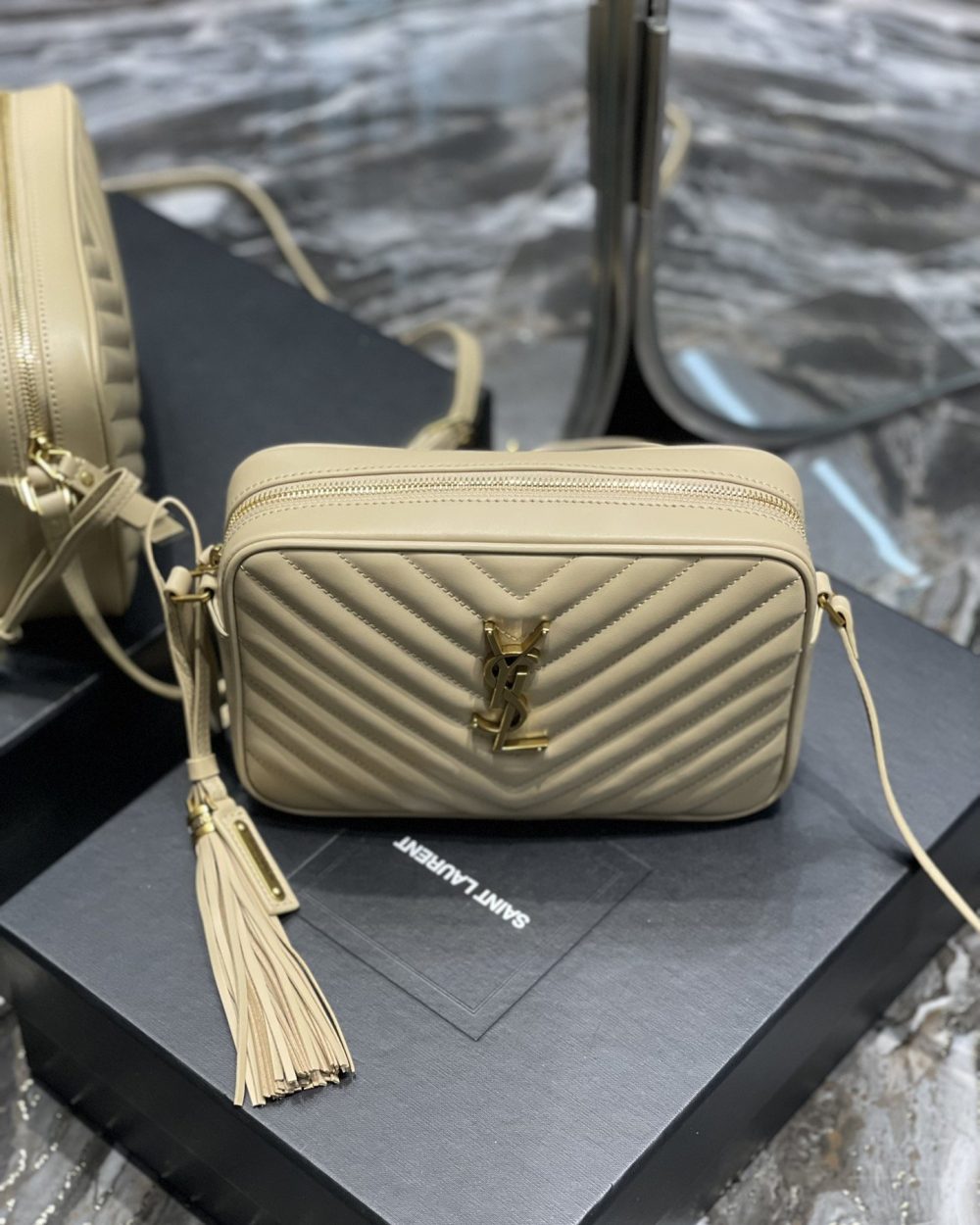 [REP 1:1] Saint Laurent Lou Camera Bag Beige With Gold Toned Hardware For Women 9in/23cm YSL 612544DV7072721