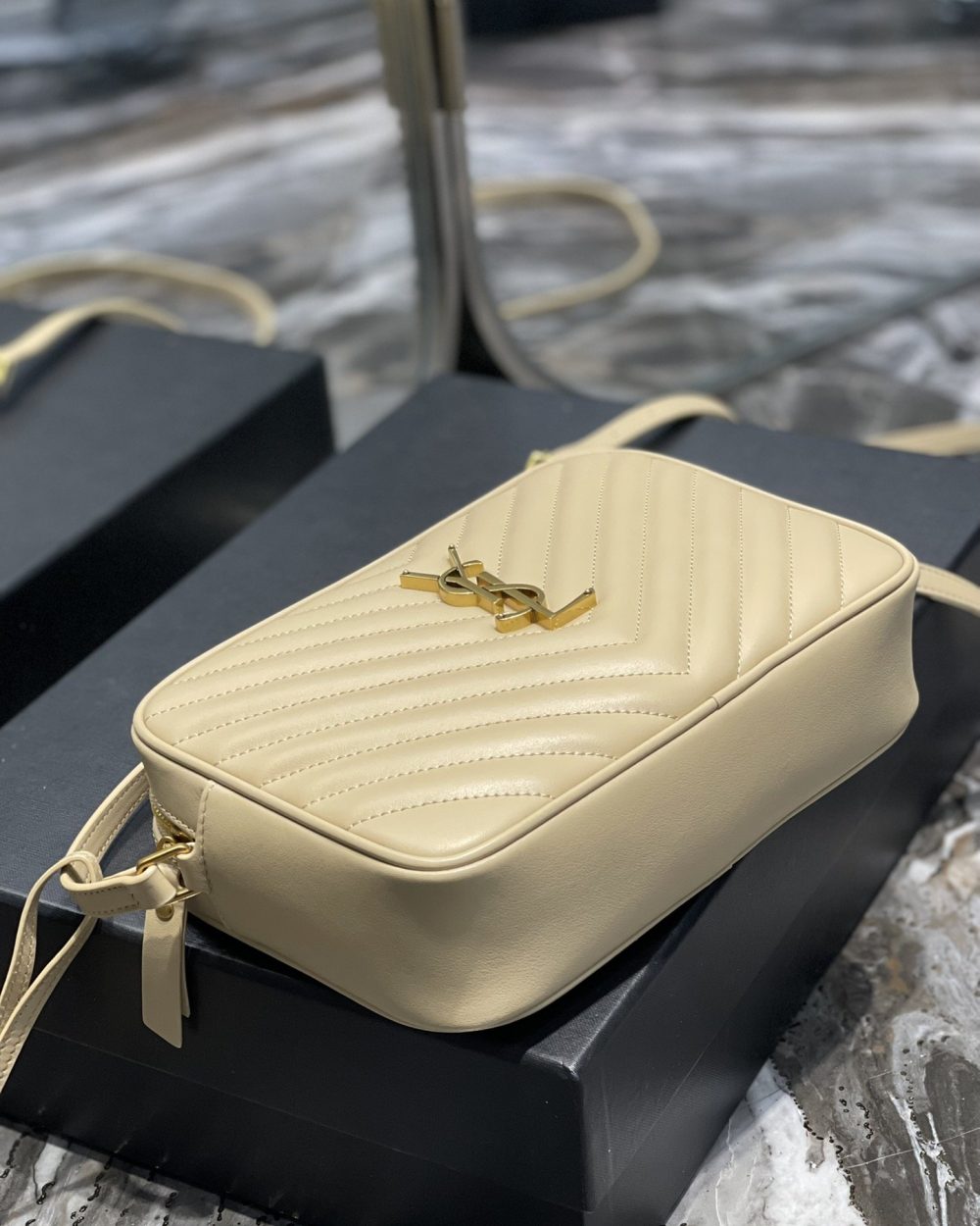[REP 1:1] Saint Laurent Lou Camera Bag Beige With Gold Toned Hardware For Women 9in/23cm YSL 612544DV7072721