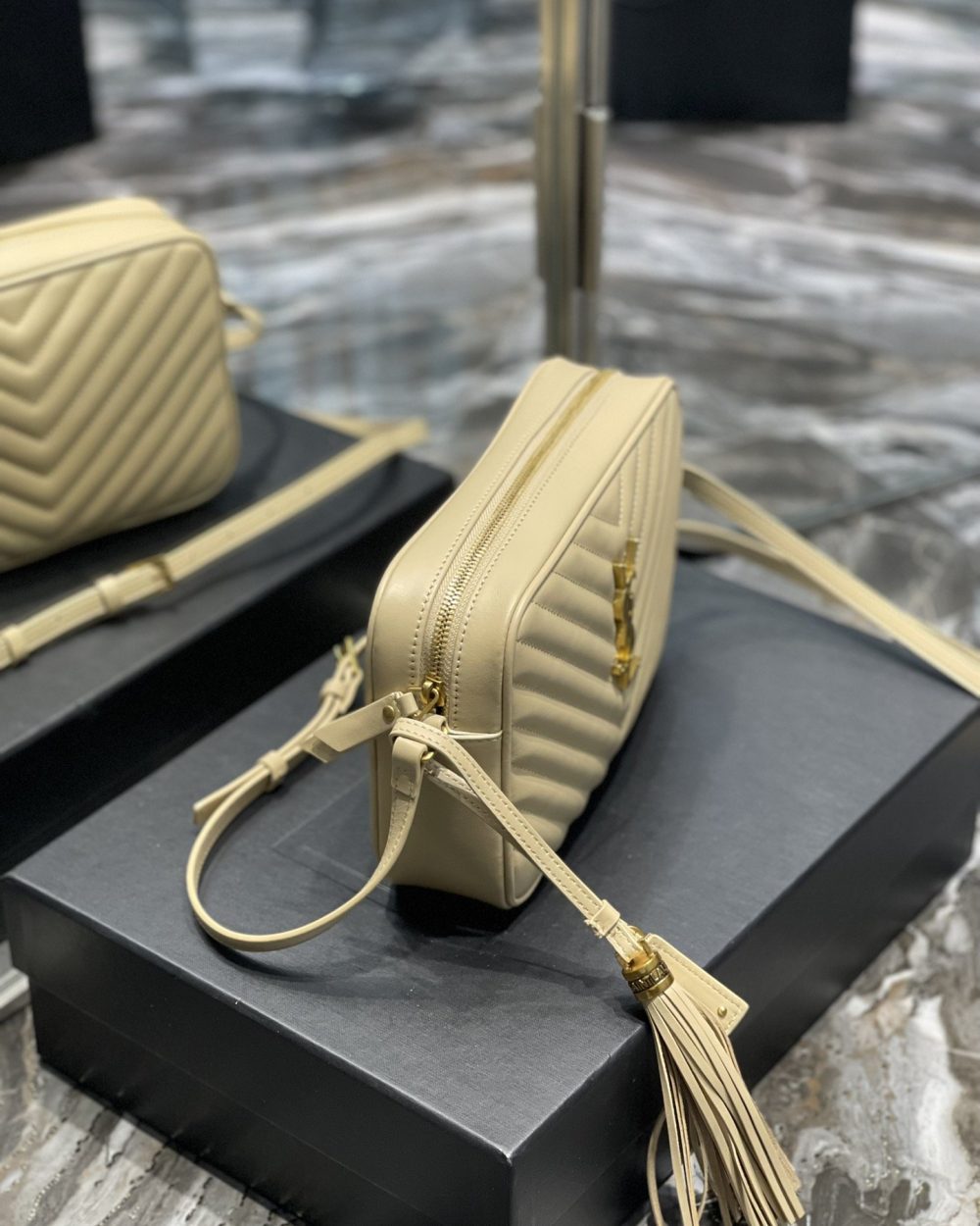 [REP 1:1] Saint Laurent Lou Camera Bag Beige With Gold Toned Hardware For Women 9in/23cm YSL 612544DV7072721