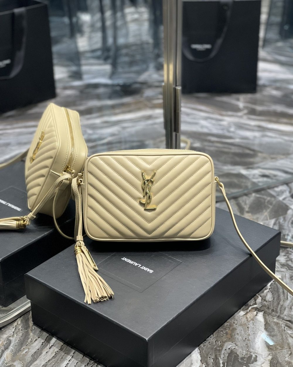 [REP 1:1] Saint Laurent Lou Camera Bag Beige With Gold Toned Hardware For Women 9in/23cm YSL 612544DV7072721