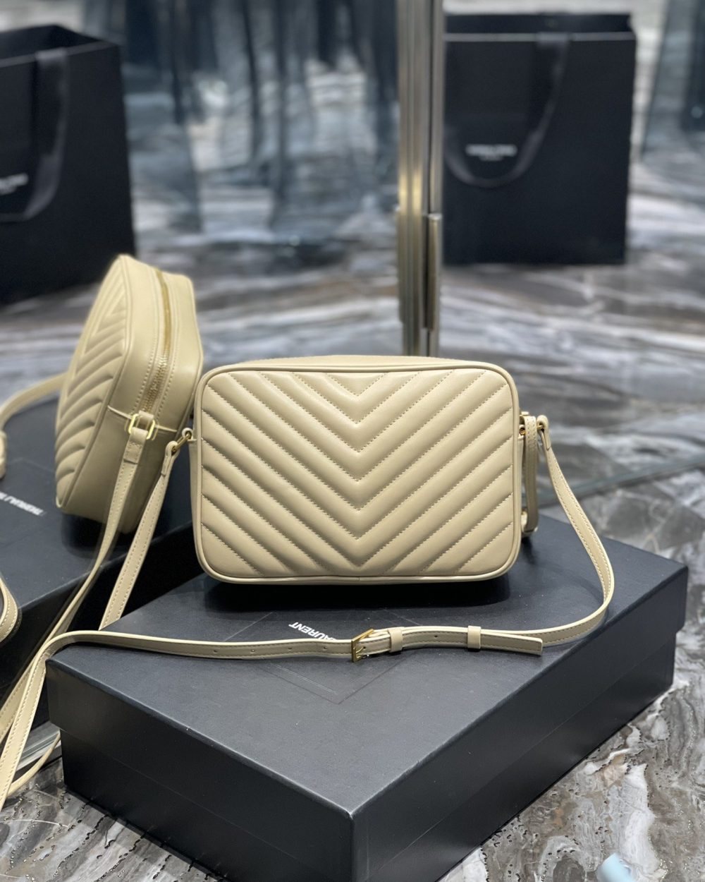 [REP 1:1] Saint Laurent Lou Camera Bag Beige With Gold Toned Hardware For Women 9in/23cm YSL 612544DV7072721