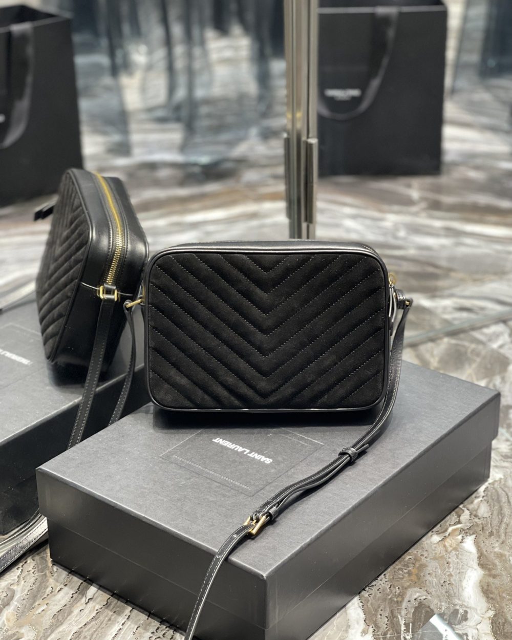 [REP 1:1] Saint Laurent Lou Camera Bag Black With Gold Hardware For Women 9in/23cm YSL 612544C4BW71000