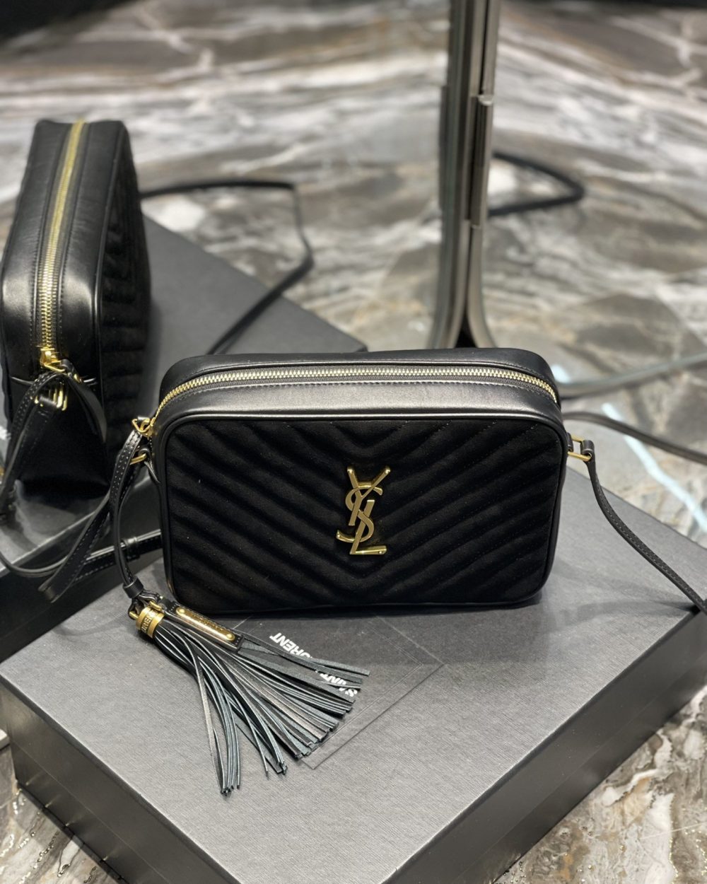 [REP 1:1] Saint Laurent Lou Camera Bag Black With Gold Hardware For Women 9in/23cm YSL 612544C4BW71000