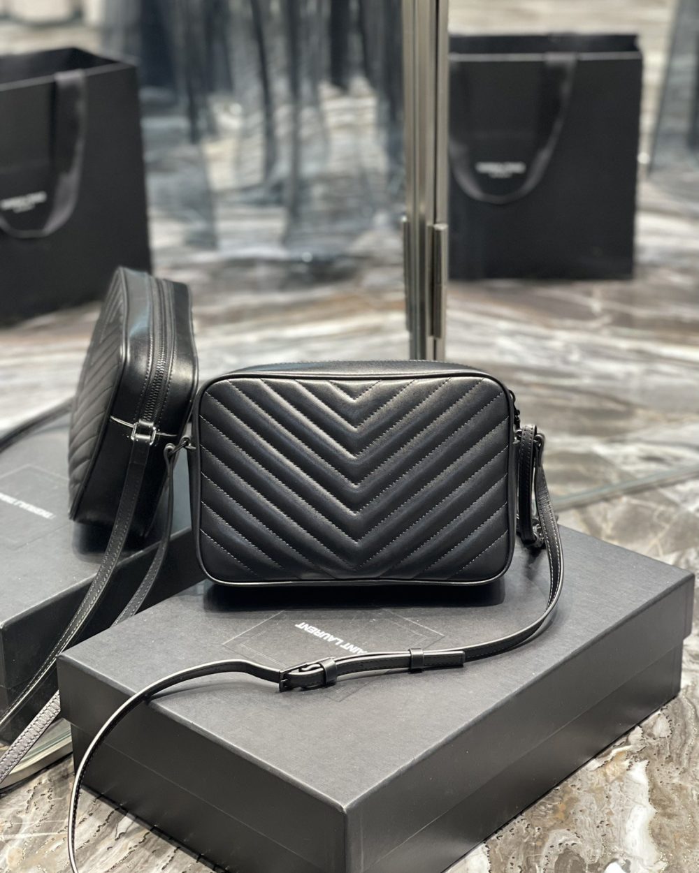 [REP 1:1] Saint Laurent Lou Camera Bag Black With Metal Hardware For Women 9in/23cm YSL 612544DV7081000