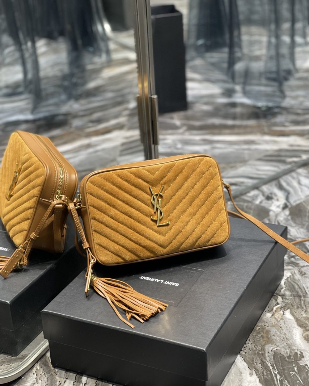 [REP 1:1] Saint Laurent Lou Camera Bag Brown With Gold Toned Hardware For Women 9in/23cm YSL 6125441S7R77761
