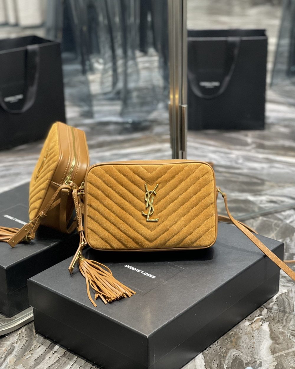 [REP 1:1] Saint Laurent Lou Camera Bag Brown With Gold Toned Hardware For Women 9in/23cm YSL 6125441S7R77761