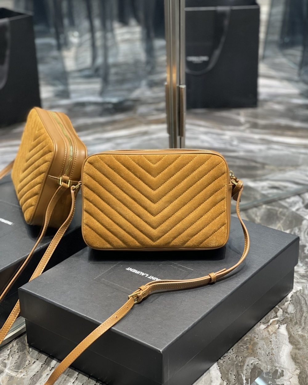 [REP 1:1] Saint Laurent Lou Camera Bag Brown With Gold Toned Hardware For Women 9in/23cm YSL 6125441S7R77761