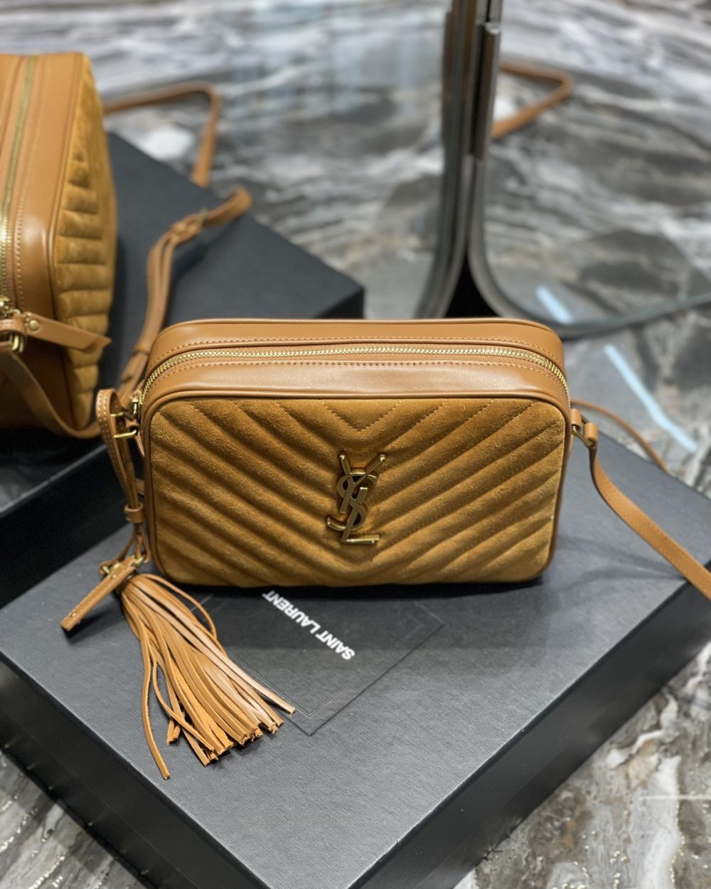 [REP 1:1] Saint Laurent Lou Camera Bag Brown With Gold Toned Hardware For Women 9in/23cm YSL 6125441S7R77761