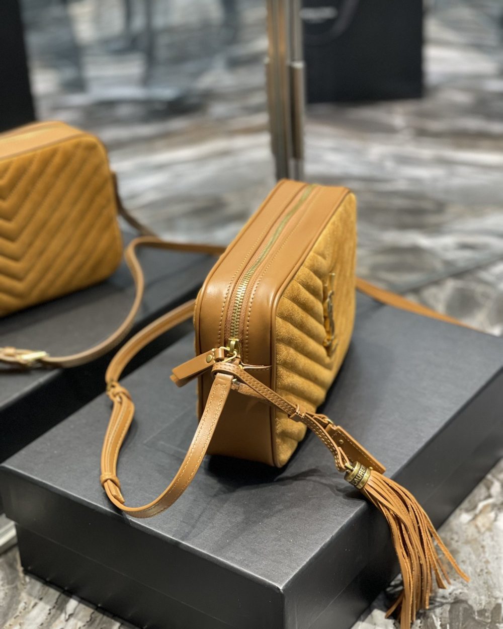 [REP 1:1] Saint Laurent Lou Camera Bag Brown With Gold Toned Hardware For Women 9in/23cm YSL 6125441S7R77761