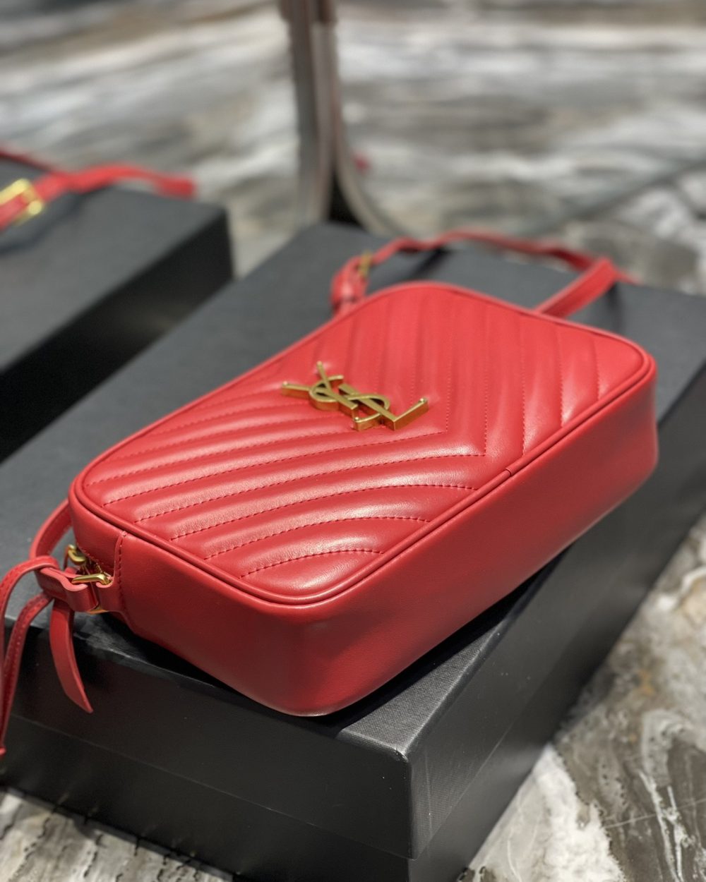 [REP 1:1] Saint Laurent Lou Camera Bag Red With Gold Toned Hardware For Women 9in/23cm YSL 612544DV7076008