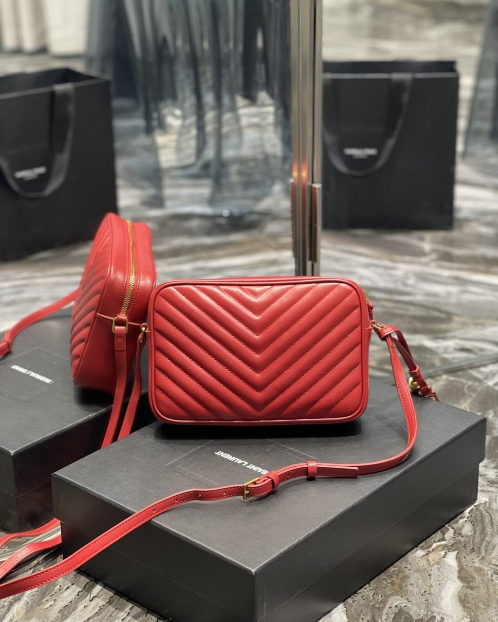[REP 1:1] Saint Laurent Lou Camera Bag Red With Gold Toned Hardware For Women 9in/23cm YSL 612544DV7076008