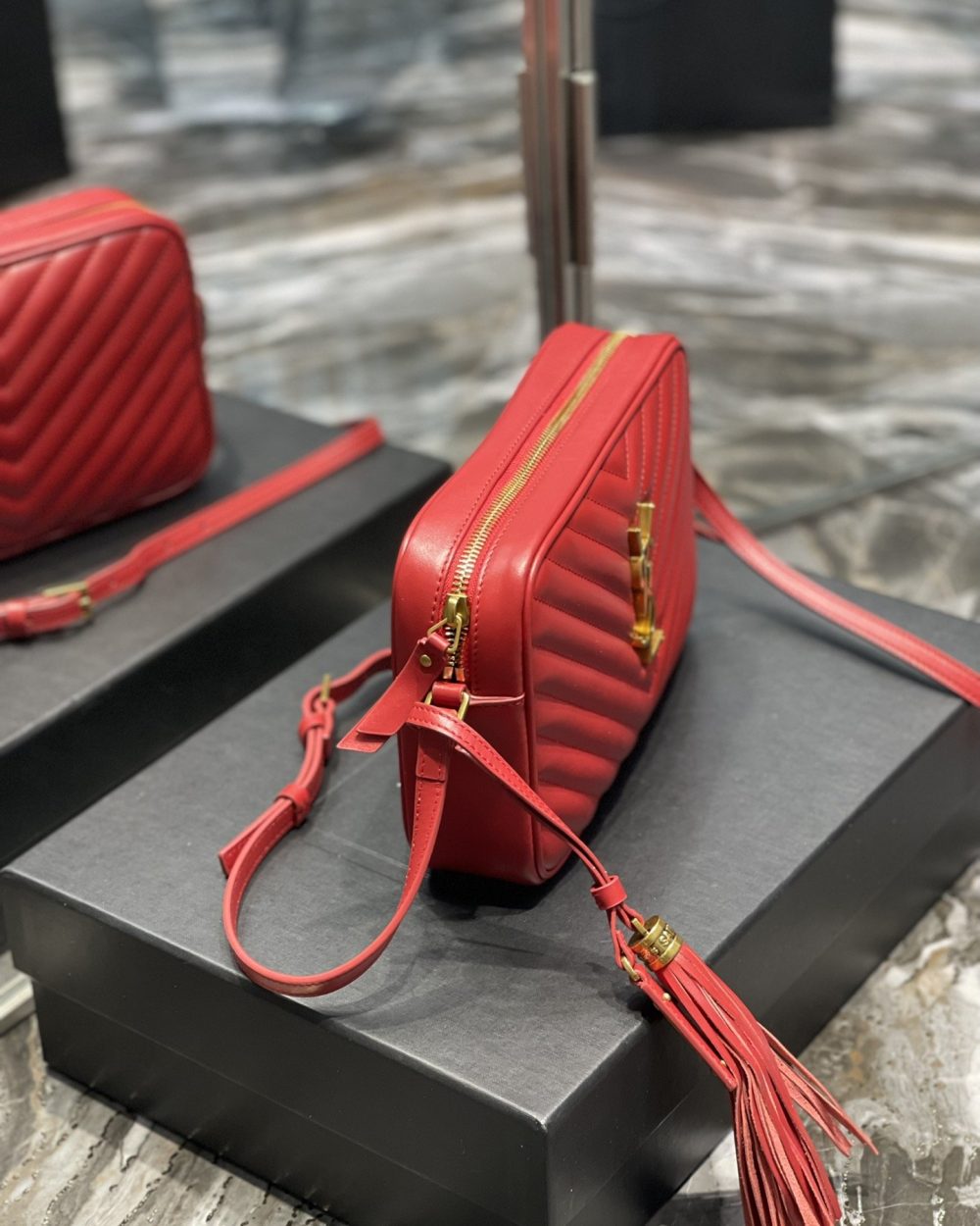 [REP 1:1] Saint Laurent Lou Camera Bag Red With Gold Toned Hardware For Women 9in/23cm YSL 612544DV7076008