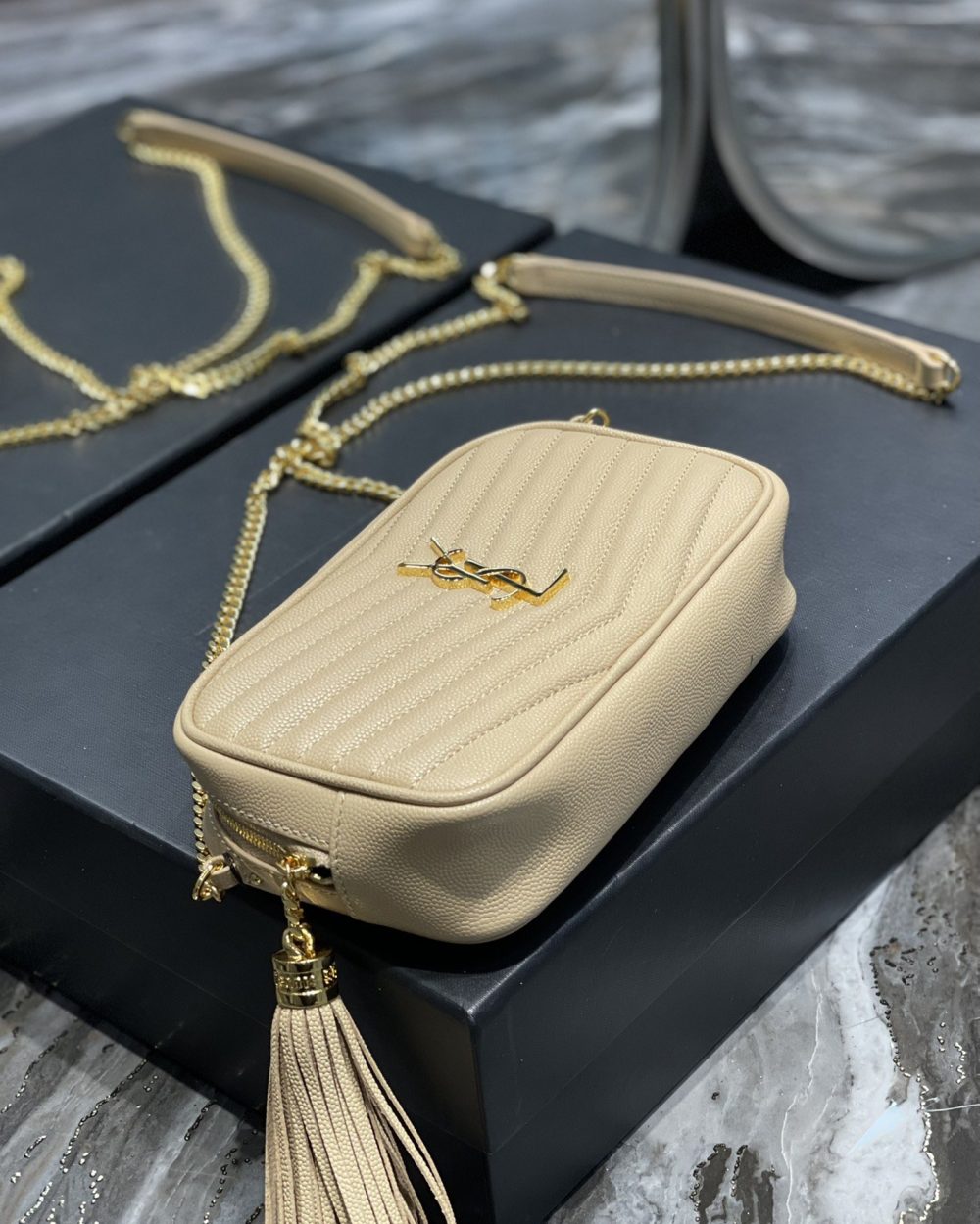 [REP 1:1] Saint Laurent Lou Mini Bag Beige In Quilted Grain De Poudre With Gold Hardware For Women 7.4in/19cm YSl 6125791GF012721