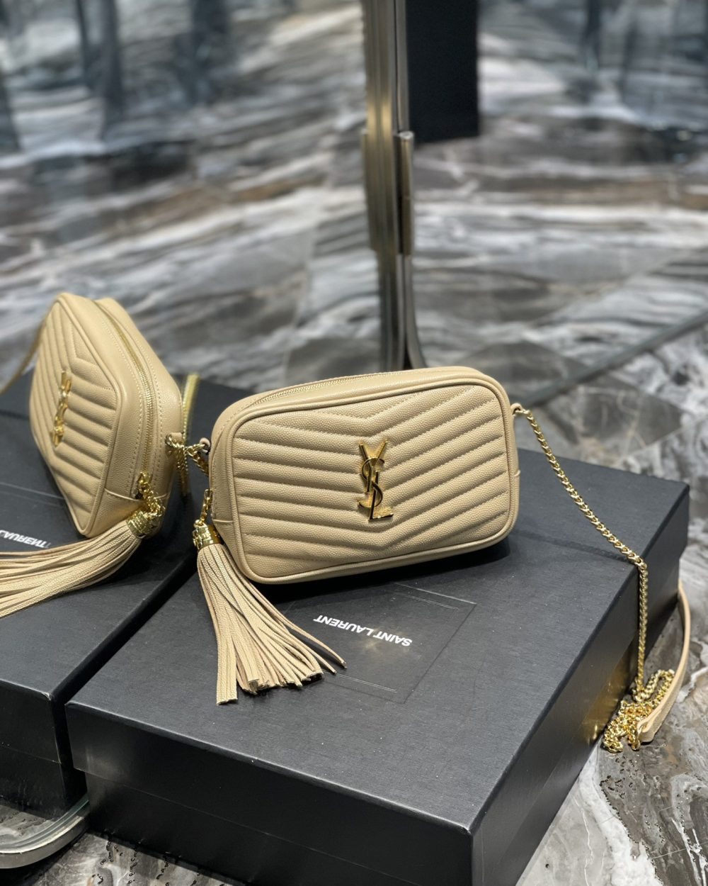 [REP 1:1] Saint Laurent Lou Mini Bag Beige In Quilted Grain De Poudre With Gold Hardware For Women 7.4in/19cm YSl 6125791GF012721