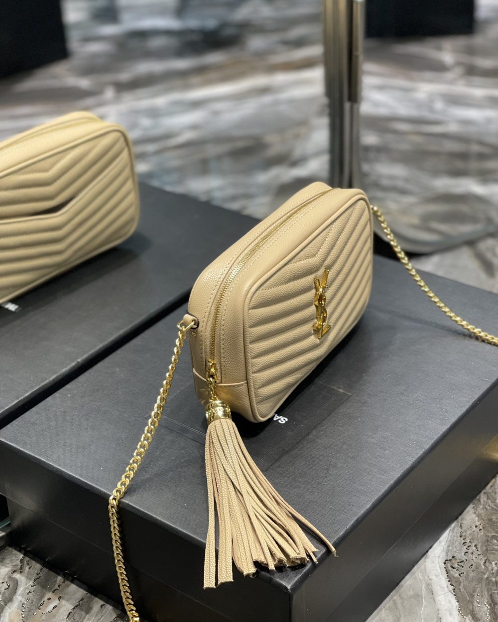 [REP 1:1] Saint Laurent Lou Mini Bag Beige In Quilted Grain De Poudre With Gold Hardware For Women 7.4in/19cm YSl 6125791GF012721
