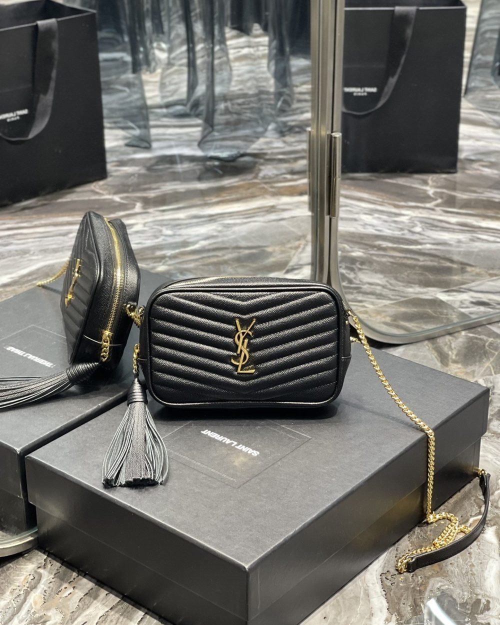 [REP 1:1] Saint Laurent Lou Mini Bag Black In Quilted Grain De Poudre With Gold Hardware For Women 7.4in/19cm YSl 6125791GF011000
