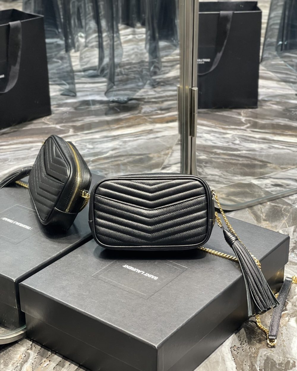 [REP 1:1] Saint Laurent Lou Mini Bag Black In Quilted Grain De Poudre With Gold Hardware For Women 7.4in/19cm YSl 6125791GF011000