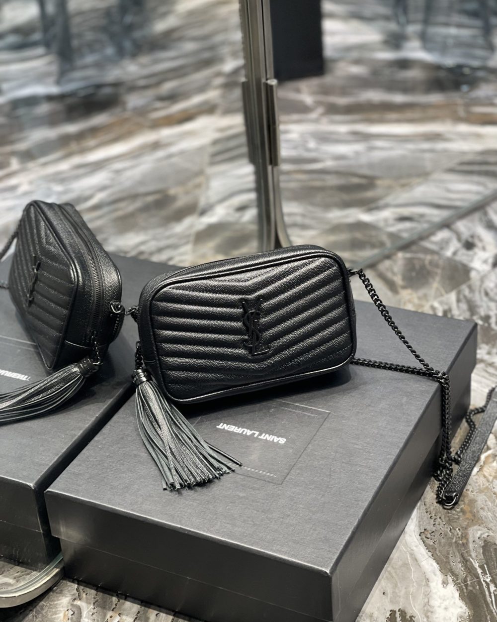 [REP 1:1] Saint Laurent Lou Mini Bag Black In Quilted Grain De Poudre With Metal Toned Hardware For Women 7.4in/19cm YSl 6125791GF081000