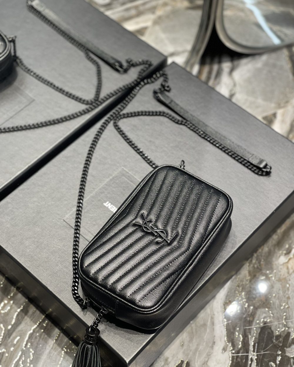 [REP 1:1] Saint Laurent Lou Mini Bag Black In Quilted Grain De Poudre With Metal Toned Hardware For Women 7.4in/19cm YSl 6125791GF081000